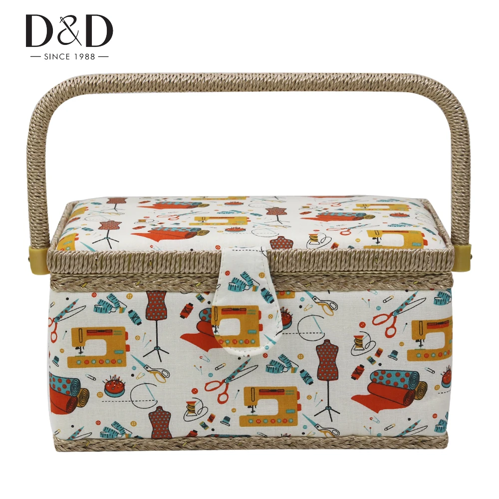 Koop Naaien Gereedschap Huis Opbergdoos DIY Katoen Stof Craft multifunctionele Naaien Mand Kerst Decoraties voor Huis 27.5*17.5*15 cm