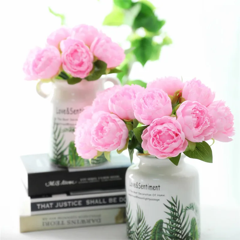 Flone Artificial Peony Floral Fake Silk Flower Simulation Peony Buds Flowers Bouquet Fake Flower Wedding Home Party Decoration (4)