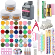 Лак акриловый Мощность маникюрный набор 120 мл жидкости ногтей Блеск порошок 3D акриловые трафареты Nail Art Набор инструментов акриловая горный хрусталь Nail комплект