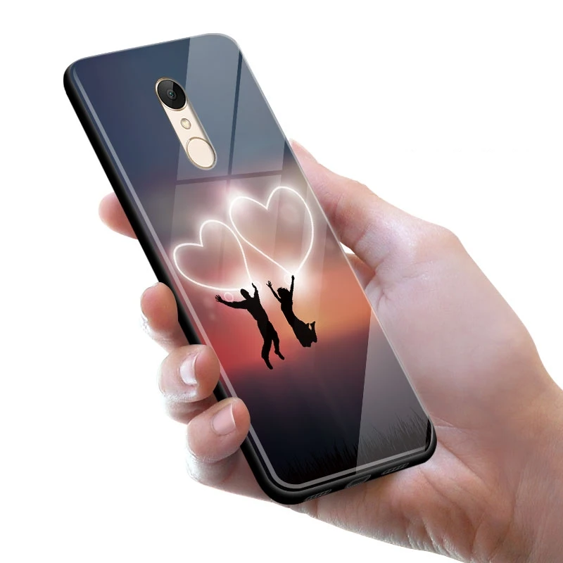 Tempered Glass Case For Xiaomi Redmi 5 Plus Cover Glossy Cartoon Cover for Xiaomi Redmi5 Plus Case with Same Front Glass Film