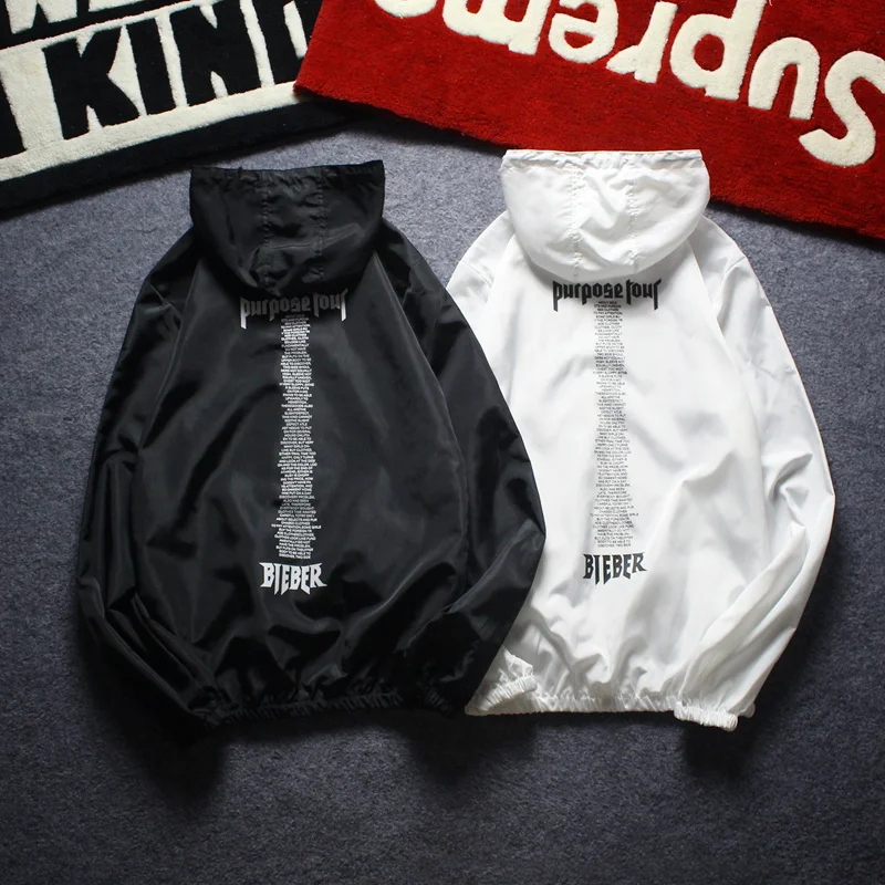 Purpose Tour Sunproof Jackets Justin Bieber Spring Autumn Windproof