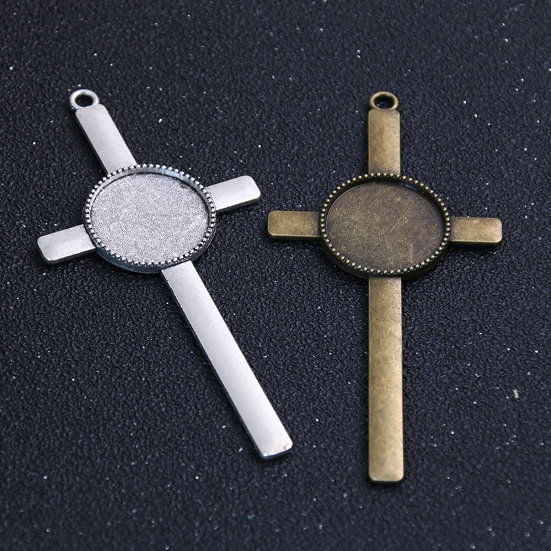 2pcs 20mm Inner Size Two Color Metal Alloy Simple Cross Cabochon Pendant Setting Jewelry Findings | Украшения и аксессуары