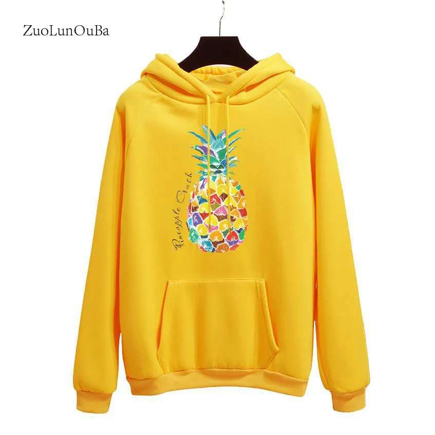 

Zuolunouba 2018 Autumn And Winter Student Swatshirt Hoody Women Printed Cartoon Pineapple Harajuku Lady Casual Pullover Tops