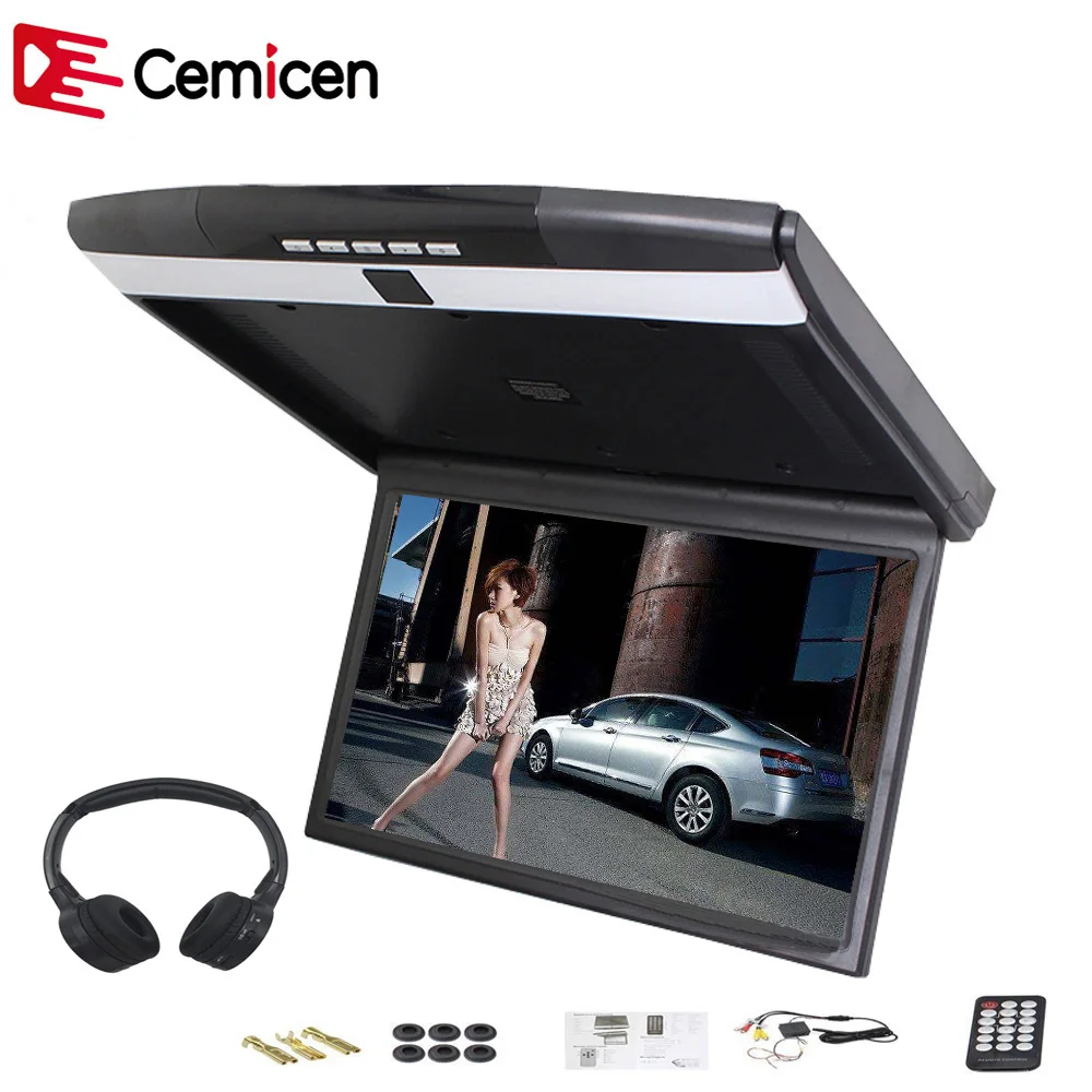 

Cemicen 15.6 Inch Car Roof Flip Down Mount Monitor LED Screen Support IR/FM Transmitter USB SD HDMI Built-In Speaker/Microphone