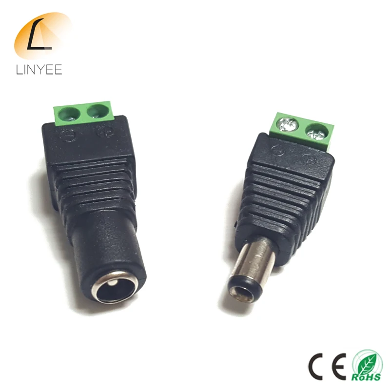 

NEW Cameras 2.1mm x 5.5mm Female / Male DC Power Plug Adapter for single color 5050/3528 Led strip, jack connector