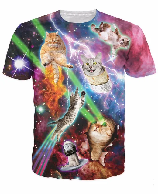 CJLM Cat 3D Printed T-shirts Harajuku Disco Kitten Graphic Tee Shirt Fashion Casual  Tops Space Galaxy Comfortable Yezzy Tshirt