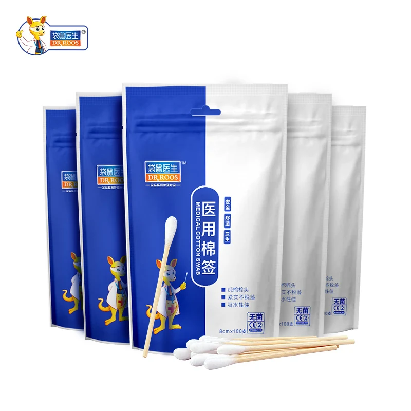 

DR.ROOS 100Pcs 8cm Disposable Cotton Swab Medical Cure Health Individual Home Cotton Soft Swab Stick