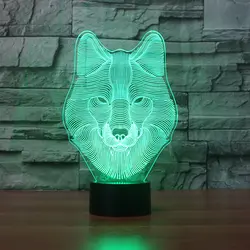 Животные Волк 3D ночник сенсорный Таблица Настольные лампы, 7 цветов Изменение с акриловым без каблука и abs База и USB Зарядное устройство