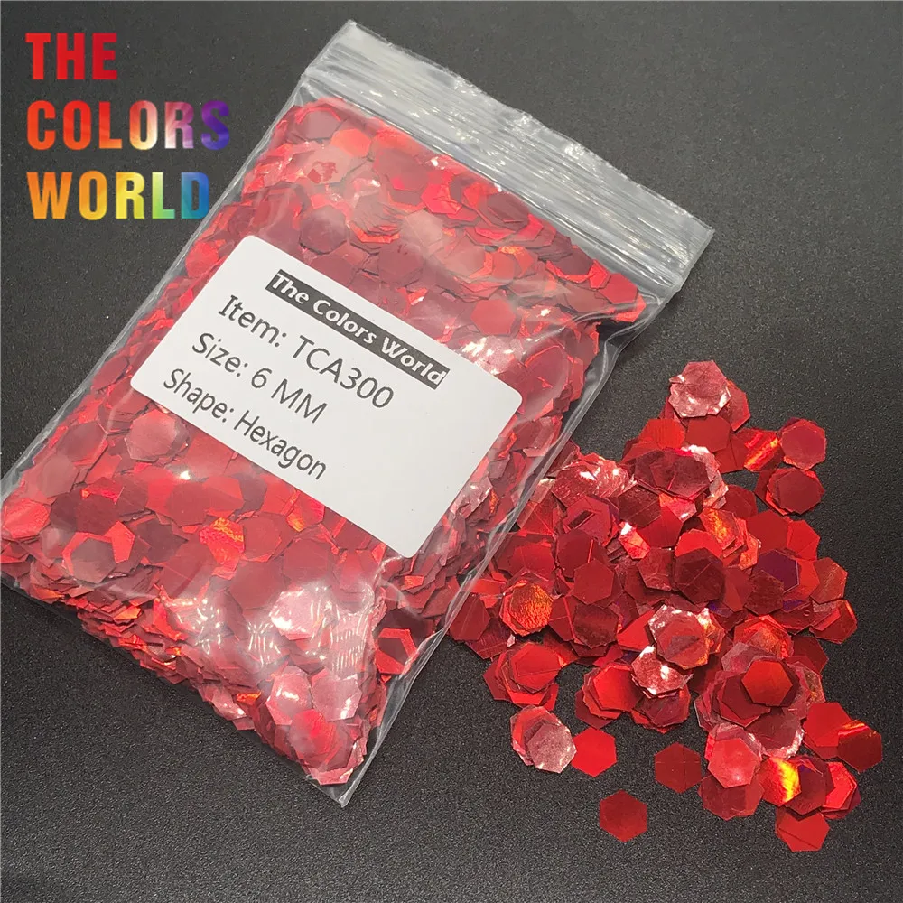 

TCA300 Holographic Laser Red Color Hexagon Shape Nail Glitter For Nail Decoration Nail Polish Makeup Facepainting DIY Accessorie