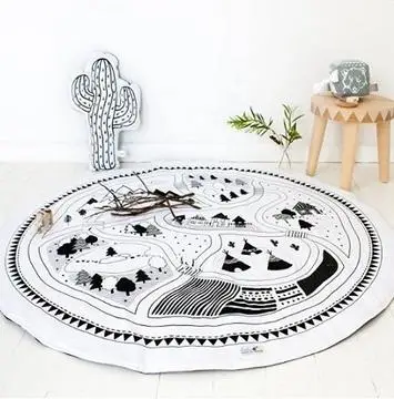

2018 Kids Game Mats Baby Crawling Blanket Round Play Mat Chilren Play Rug Racing Games Carpet Infant Room 100% Cotton