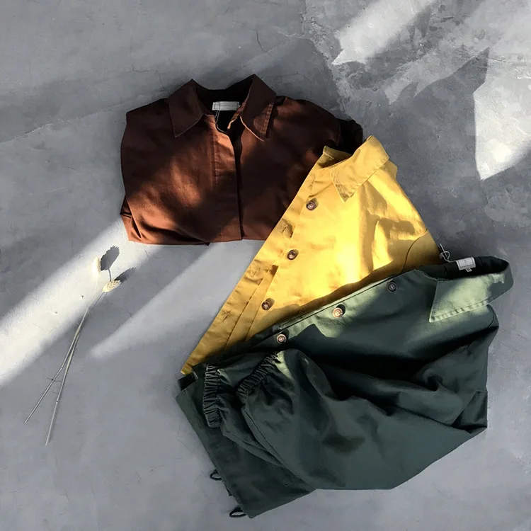 Autumn Safair Style Women Solid Jackets Turn-down Collar Full Sleeve Pocket Straight Work Clothes Korean Loose Yellow Green Coat