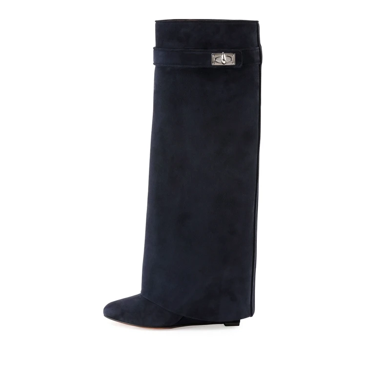 

Hot Sale Designer Famous Designer Shoes Women Pointed Toe Wedge Botas Mujer Sexy Knee High Boots Big Size Martin Boots