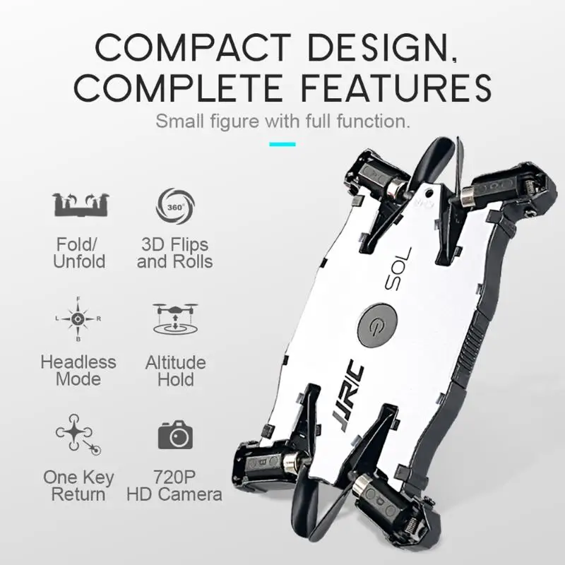 White Black JJRC H49 Automatic Foldable Wifi Quadcopter Drone Toy One Key Return Headless Mode With 720P HD Camera Slim Body