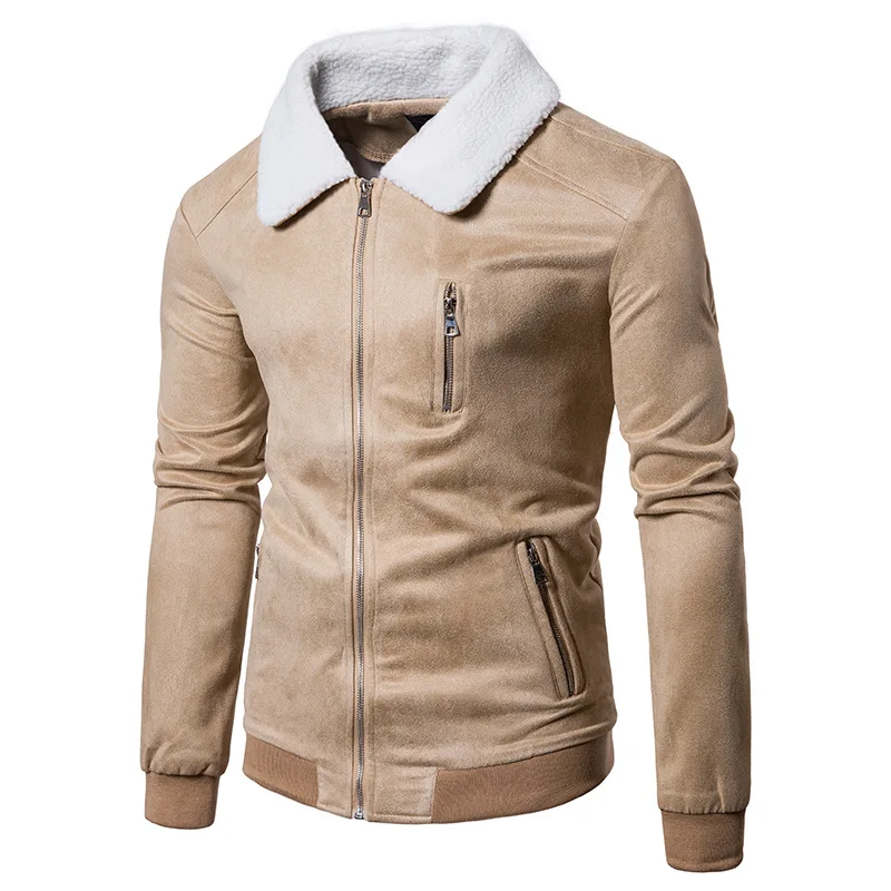 

Fall And Winter Men's Jacket Thickened Compound Deer Fur Design Fashion British Style Pure Color Jacket Coat
