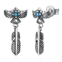 GOMAYA 925 Sterling Silver Feather Drop Earrings Vintage Eagle Punk Style Long for Women Fine Jewelry GOMAYA 925 Sterling Silver Feather Drop Earrings Vintage Eagle Punk Style Long for Women Fine Jewelry