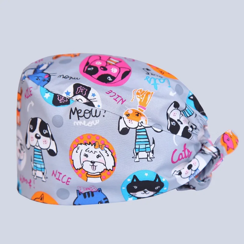 

Pet Hospital Dental Clinic Woman Man Doctor Surgical Hat Adjustable Fresh Printing Cap Nurse Scrub Cap Medical Fabric Sombre,M78