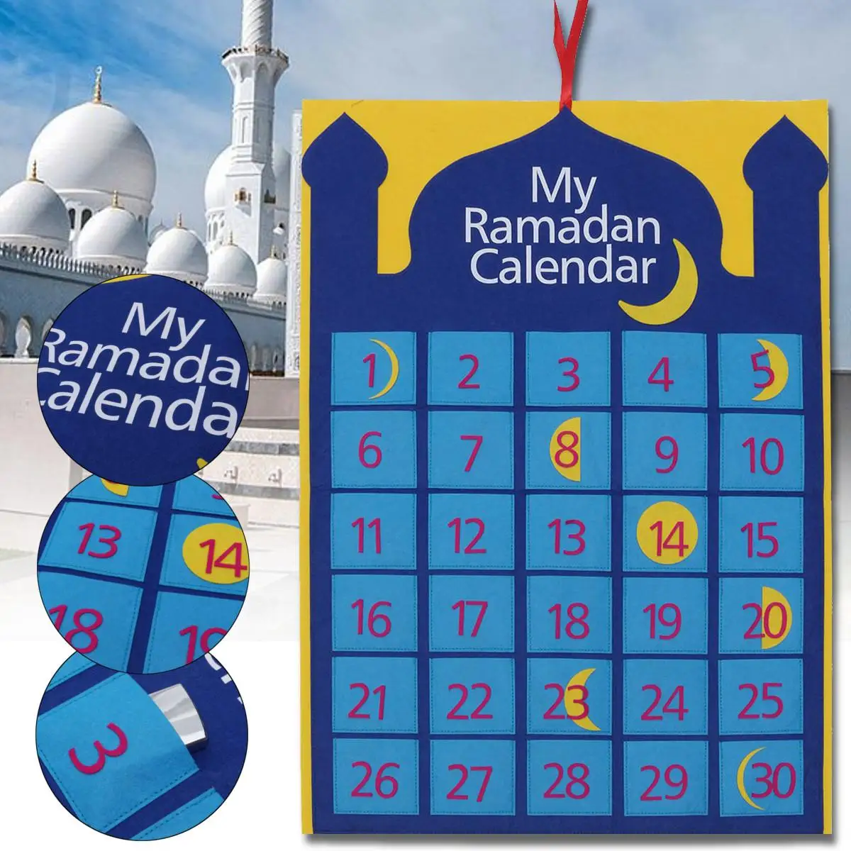 

Happy EID Mubarak Decor Ramadan Kareem Calendar Table Runner Blue Black Glitter Gold Muslim Party EID Ramadan Festival Present