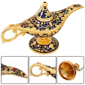 

Metal Carved Fiction Lamp Luxury Vintage Genie Magic Legend Wishing Tea Oil Pot Royal Table Decoration Art Home Furnishing Decor