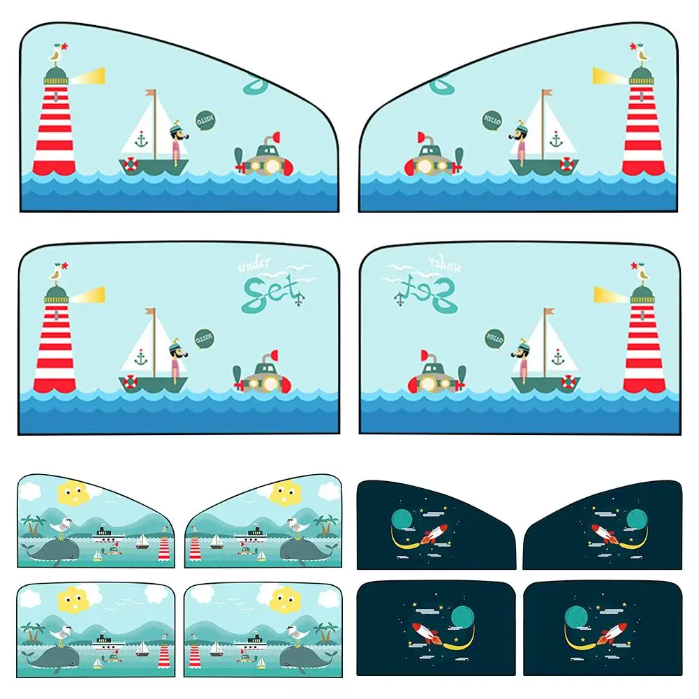 

Universal 2pcs Magnetic Car Sunshade Sunscreen Insulation Retractable Curtains Rear Row Cartoon Window Shade Car Accessory