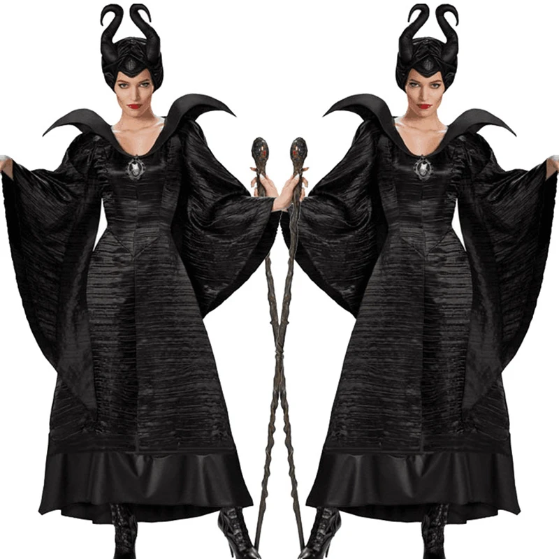 High Quality COS Costume Sleeping Charm Queen Cosplay Devil Witch Black Dress Magic Vampire Play