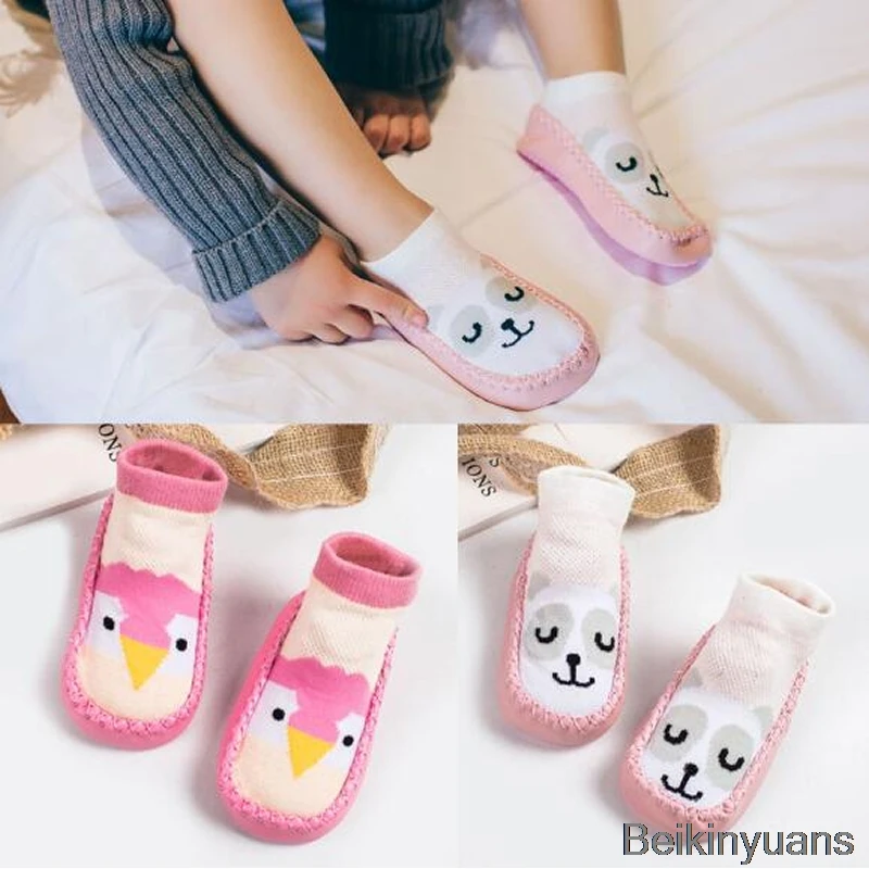 

2019 hot sale baby rubber sole socks cartoon animal ears newborn socks slippers children's floor shoes socks slip