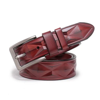 

JXQBSYDK Luxury Belts for Men Pin Buckle High Quality Fashion Personality bump 3D design Business Genuine Leather Belts