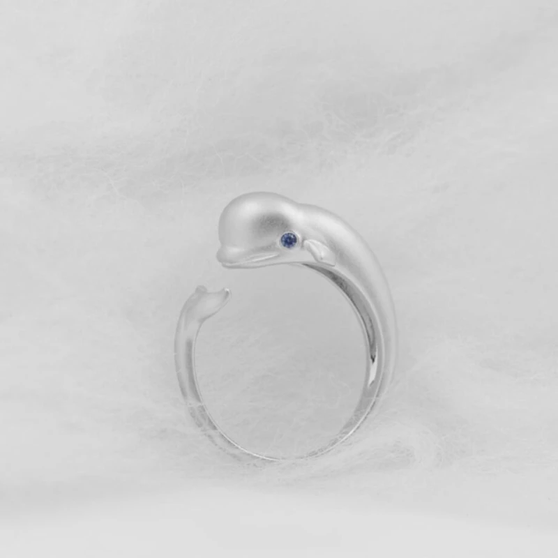 Original Whale Fresh 925 Sterling Silver Temperament Personality Fashion Female Trendy Resizable Opening Rings SRI014 | Украшения и