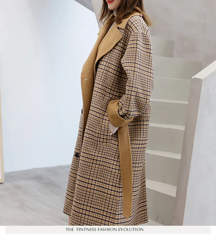 Зимнее шерстяное пальто с длинным рукавом для женщин; Европейский стиль; большие размеры; casaco feminino; женские осенние новые тонкие длинные шерстяные пальто