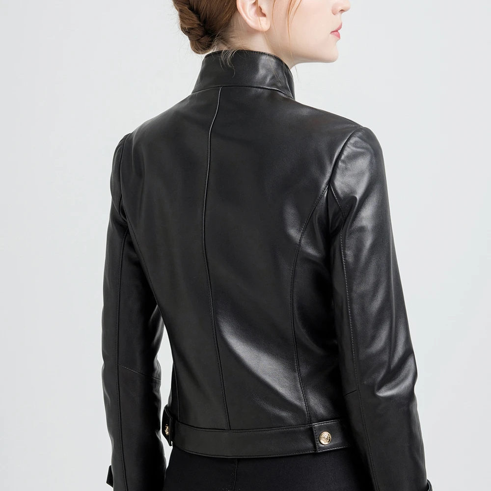 Classique Peau Pour Gours Vestes Veste 68025 Style Dames Cuir Court Punk Manteaux Moto Véritable En Black Femmes De Noir Mode Mouton xqSqrp7IwT