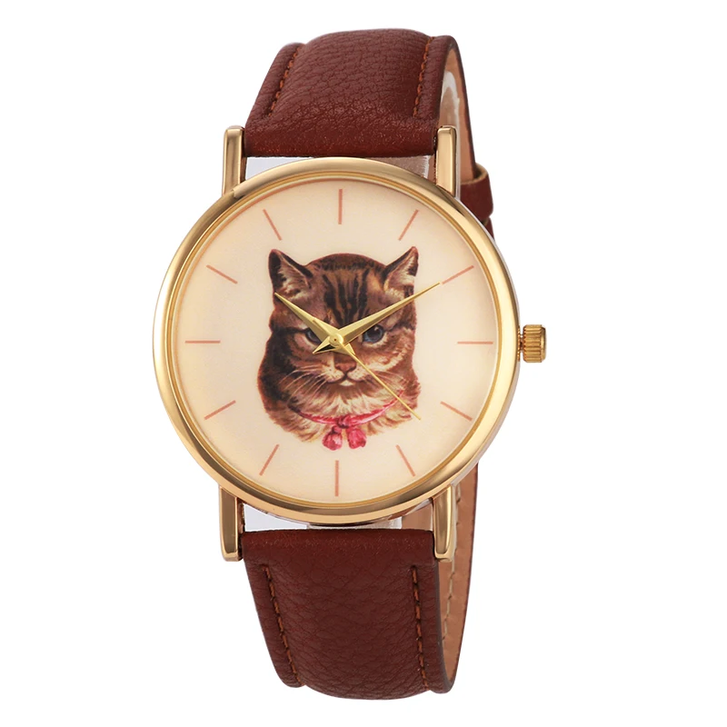 Прекрасный кот кожа аналоговые кварцевые часы Повседневное женские часы кварцевые наручные часы