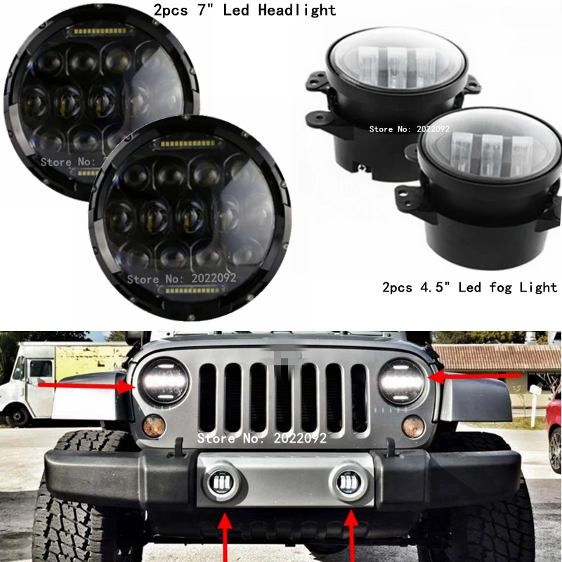 

Manufacturer DOT E-mark LED Fog Lights 4 Inch Fog Lamp + 7INCH 75W H4 H/L LED Headlight with DRL Light