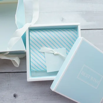 

1 set paper box (box+paper+bag+tag) romantic blue gift paper box wedding party birthday chocolate cookie candy packaging