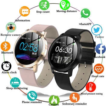 

CF18 1.22 Inch Smart Watch Waterproof IP67 Blood Pressure Heart Rate Monitor Metal Starp Multi Sport Modes SmartWatch Women Band