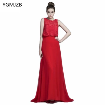 

Cheap Long Red Evening Dresses 2018 A Line Scoop Sweep Train Lace Top Prom Dress Arabic African Evening Gown Vestido De Festa