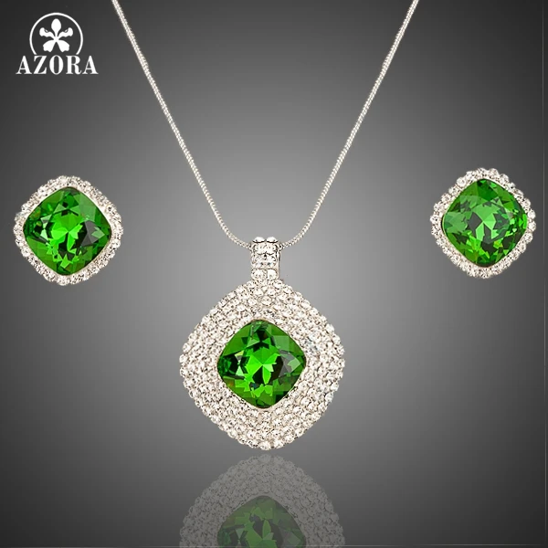 Серьги кольца и кулон с кристаллами Stellux белого золотого цвета|necklace set|pendant necklace