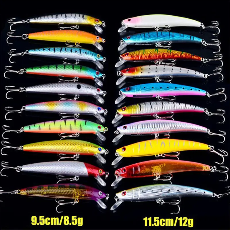 

20pcs/Set Fishing Lures Spinners Plugs Spoons Bait Treble Hook 9.5cm 11.5cm