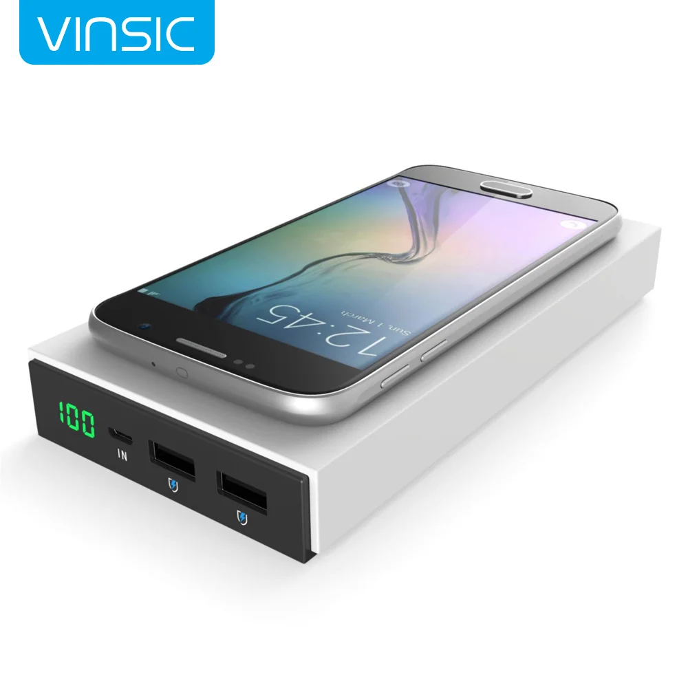  Vinsic 12000mAh Power Bank Magic P8 Qi Wireless Charger, Dual Smart USB Port  5V/2.4A External Mobile Battery Charger  
