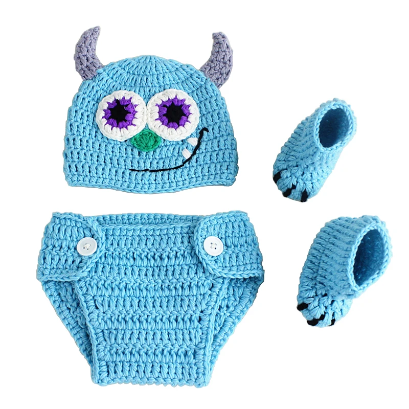

2019 Hot Sell Style Newborn Photography Prop Cute Clothing Set with Hat Shose Crochet Cotton Knitted Blue Outfits Free Shipping