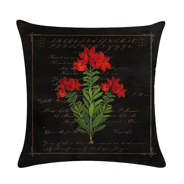 Buy Flower Black Background Cotton Linen Throw Pillow