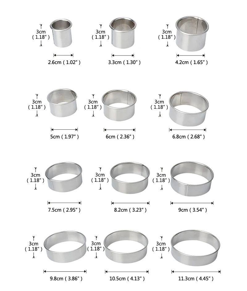 12 шт./компл. круглый Форма режущие диски Нержавеющая сталь мульти Размеры мусс, Торт Кольцо Плесень желе Шоколад выпечка торта приспособление для выпечки