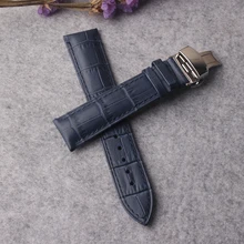 Новинка, 20 мм, 22 мм, Темно-Синие Кожаные Ремешки для наручных часов с серебряной бабочкой, ремешок для часов, модные аксессуары, подходят для мужчин и женщин