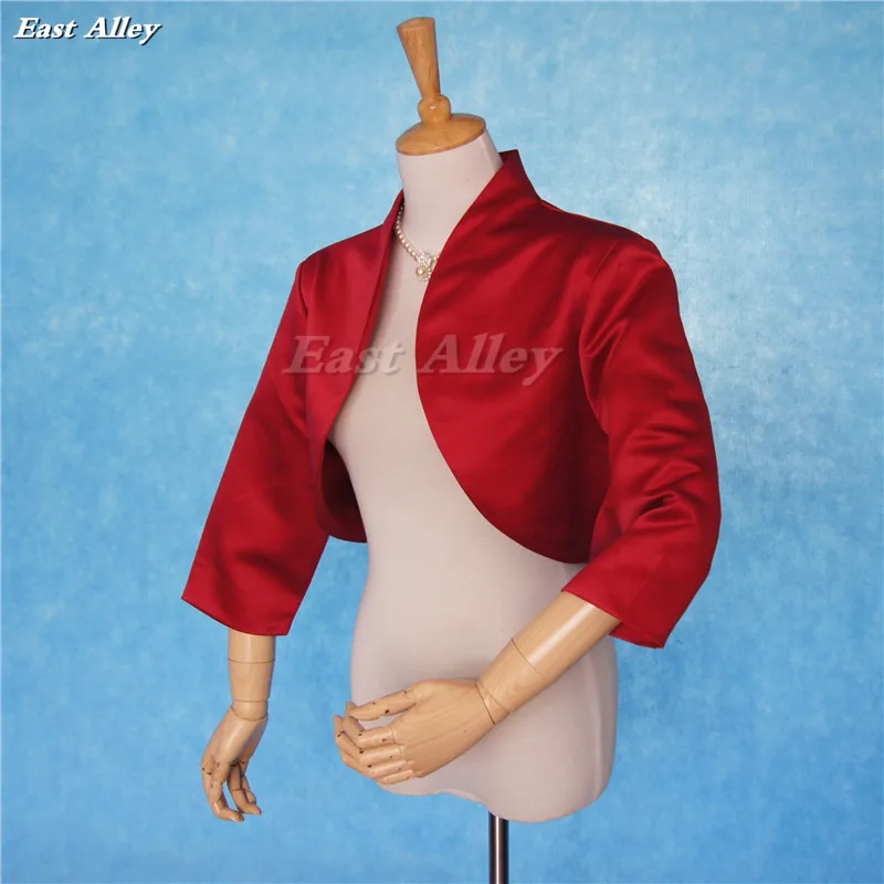 Red 3/4 Sleeves Satin Wedding Bridal Bolero Shrug Wrap Jacket S M L XL