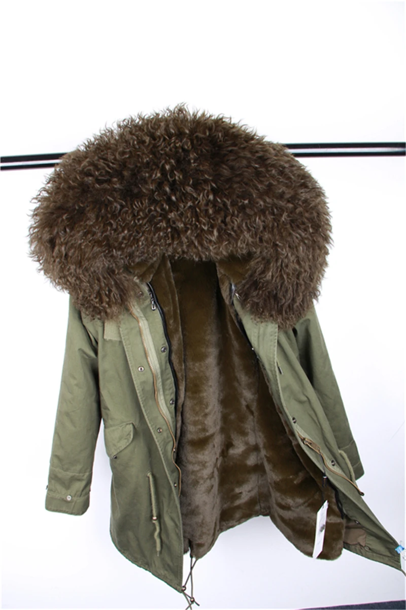 OFBUT winter jacket women real fur coat long parka natural Mongolia Sheep Fur collar hood thick warm streetwear brand new - Цвет: army green