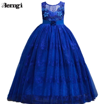 

Berngi Girl Long Ball Gown Dress Child Kids First Communion Dresses Tulle Lace Flower Wedding Princess Costume For 4-14 Years
