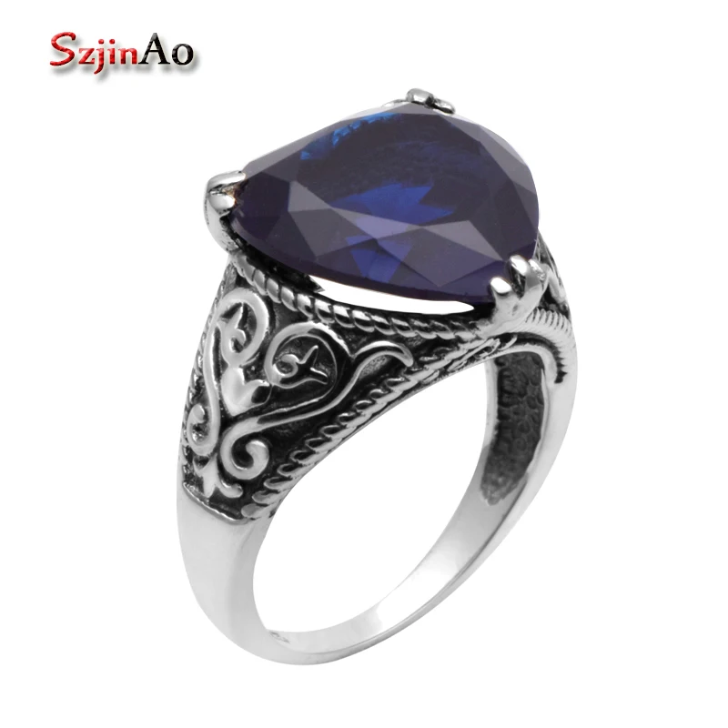 

Szjinao 925 Sterling Silver Jewelry Vintage Sapphrie Ring 925 Sterling Silver Rings for Women Jewelry Heart-shaped