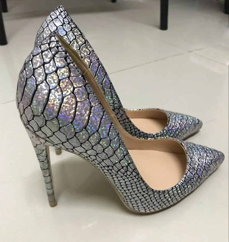 Stylesowner Silver Bling Bling High Heel Shoes Luxury Pointed Toe Shallow Mouth Pumps Night Party Shoe Zapatos Mujer for Women