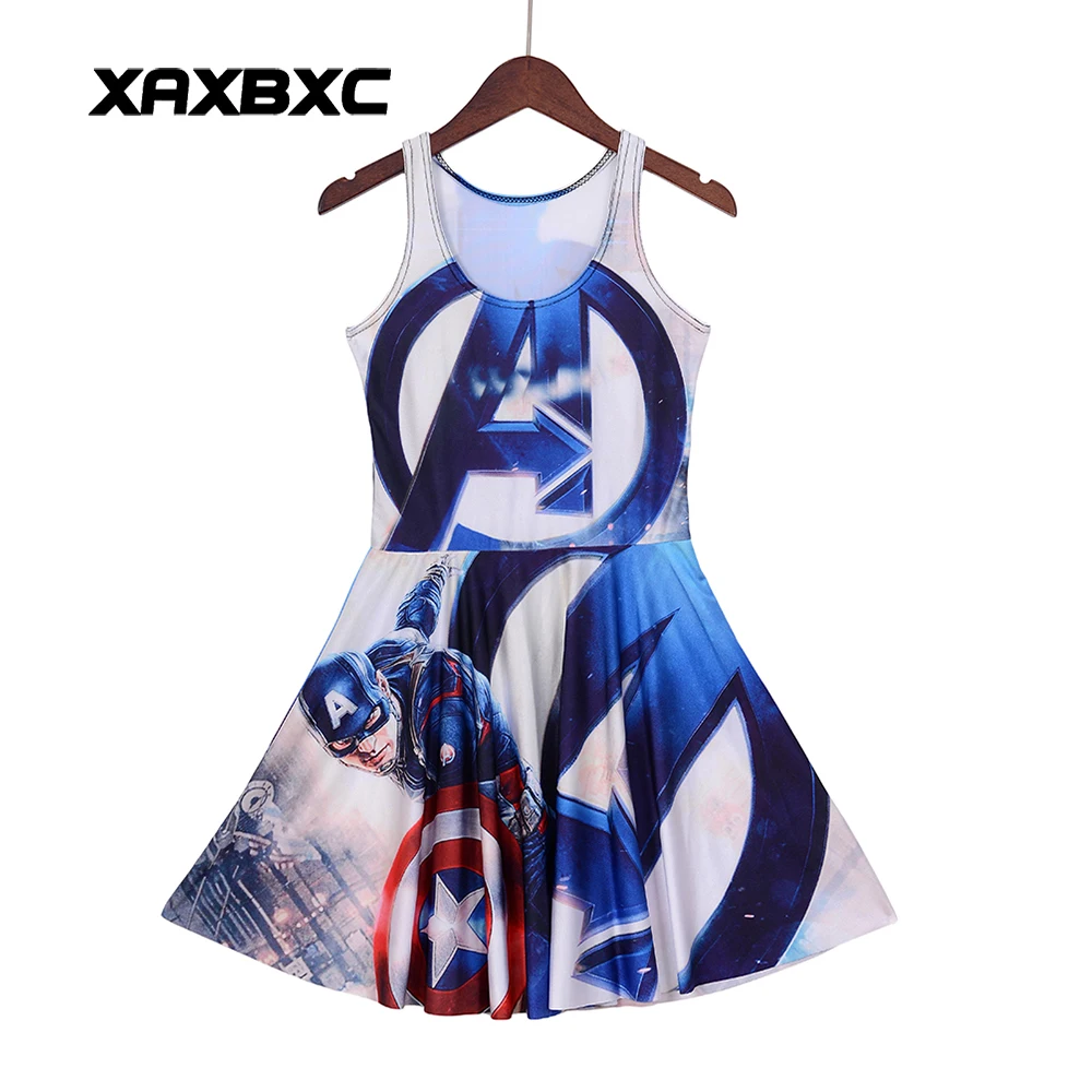 

NEW 1240 Sexy Girl Women Superhero Captain America 3 3D Prints Reversible Sleeveless Skater Pleated Dress Plus size