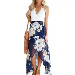 Летние Для женщин модные, пикантные глубокий v-образный вырез спинки цветочные кружева пляжное платье