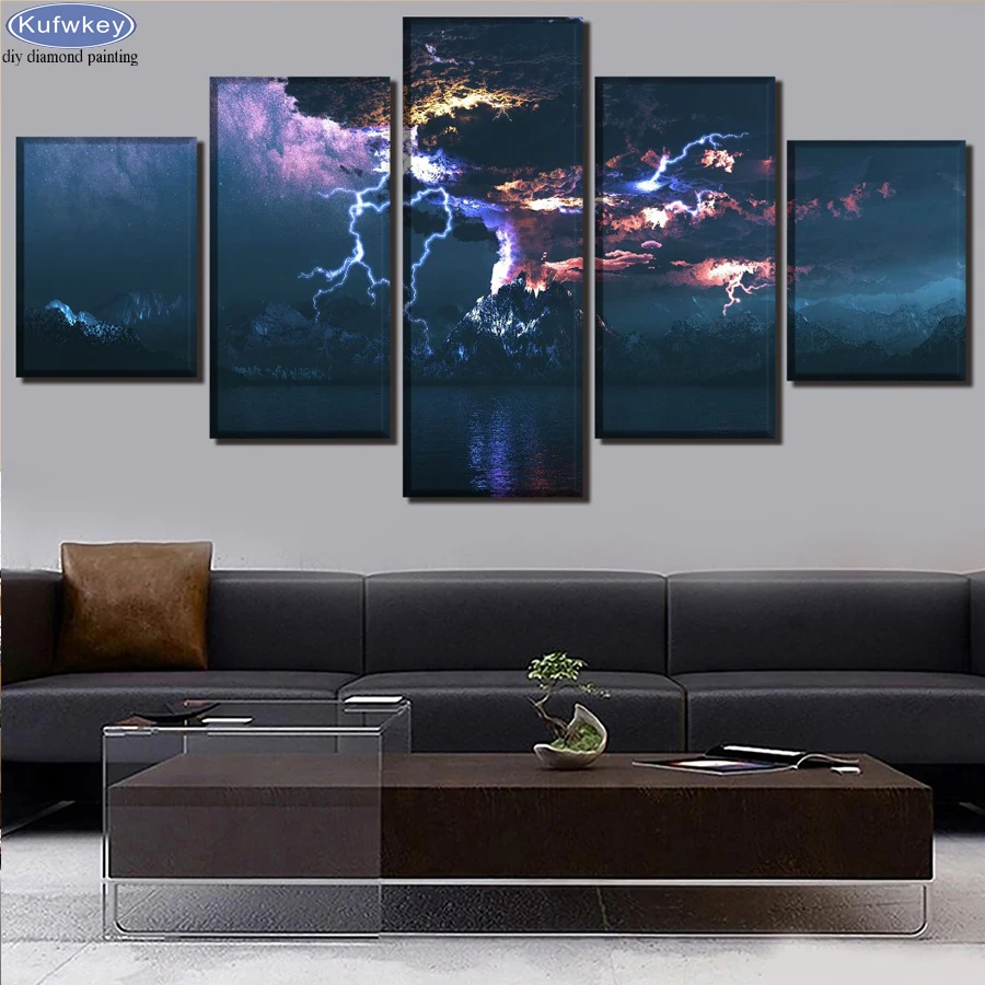 

DIY Full Square/Round Drill Diamond Painting Natural disasters Lightning Thunder 3D Pictures Mosaic Diamond Embroidery 5 pieces