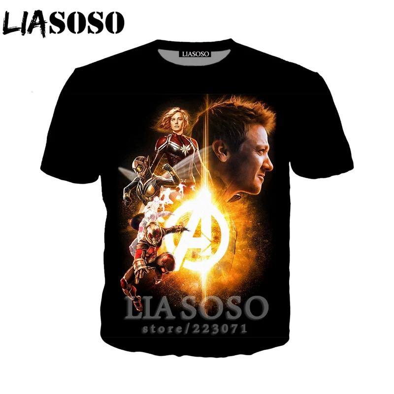 LIASOSO 2019 Summer New Men Women 3D Print Latest Movie Avengers Endgame Short Sleeve T shirt Fashion Sweatshirt Pullover B008-1